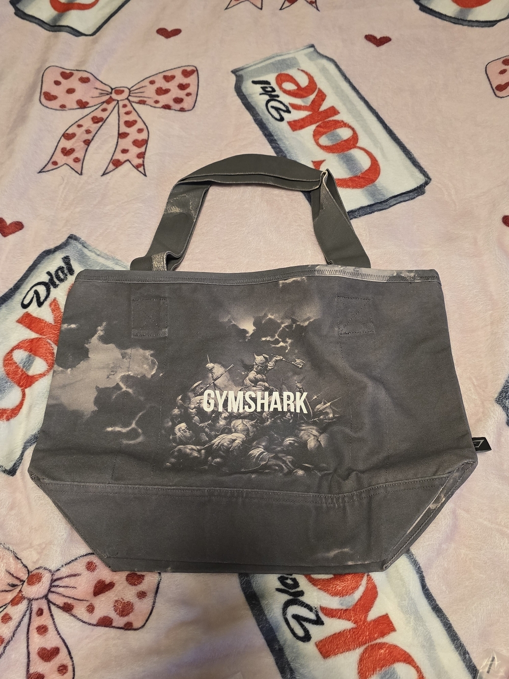 Gymshark charcoal gray canvas duffel tote with logo